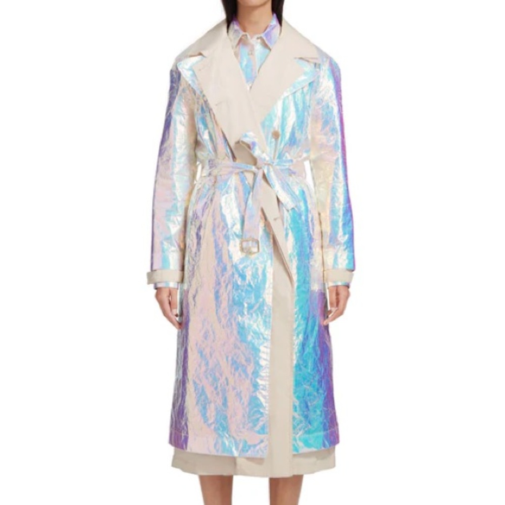 Rare! Sies Marjan Devin Holographic Iridescent Trench Coat size 6 futuristic